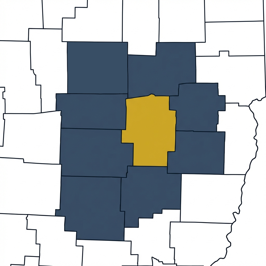 Map of Ohio highlighting Tuscarawas and surrounding counties